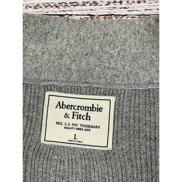 Abercrombie & Fitch Zip Up Cardigan Sweater Gray Grandpa Baggy Oversized‎ Sz L - Picture 2 of 3
